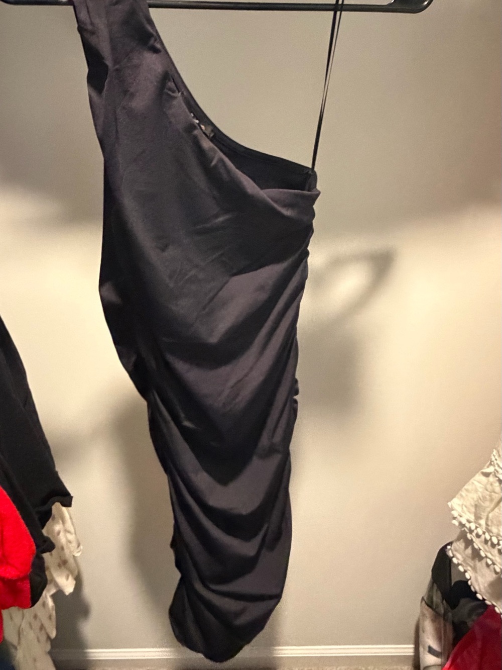 One-Shoulder Black Ruched Cocktail Dress
